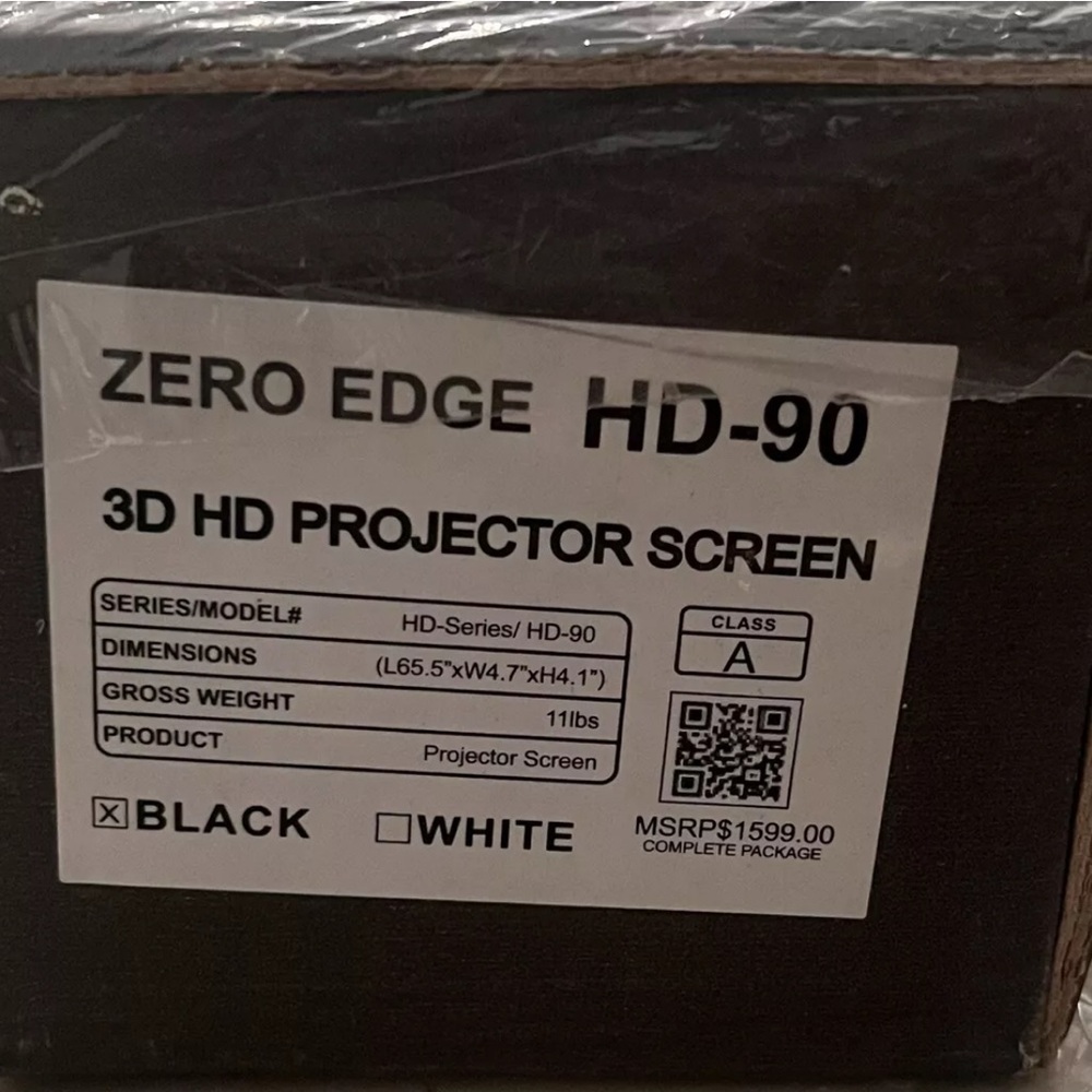 72” Projector Screen 3D HD - Black Diamond Zero Edge HD-90 - Brand NEW - Picture 3 of 3